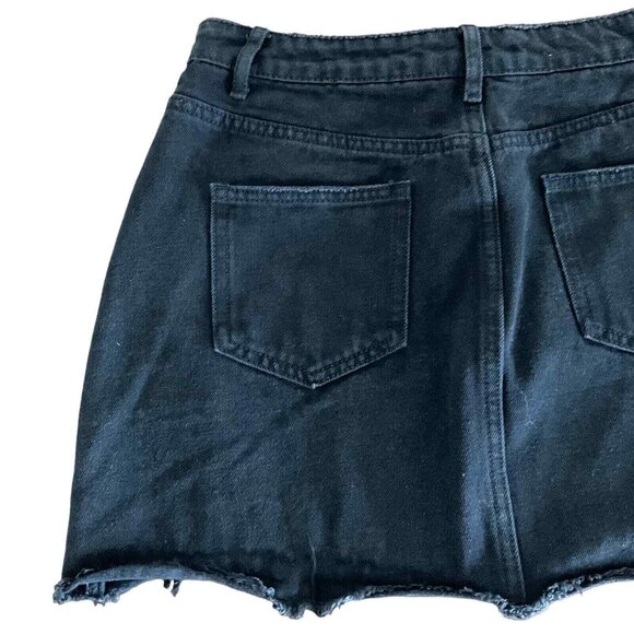 Missguided Womens Black Cotton‎ A-Line Denim Jean Skirt Small Raw Hem - Picture 8 of 13